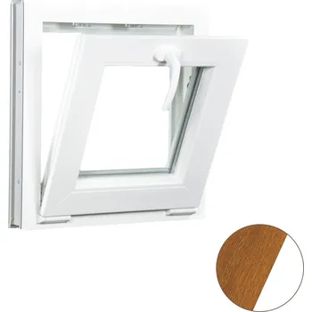 Okno ALUPLAST Sklopné plastové okno zlatý dub/bílé 45x45 Zasklení: Dvojsklo Ug= 1,1