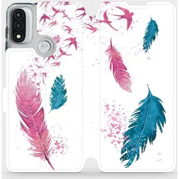 Pouzdro na mobilní telefon Flipové pouzdro Mobiwear - Motorola Moto E20 - MR08S Pírka (Knížkové flip pouzdro, obal, kryt na mobil Motorola Moto E20 - MR08S Pírka, materiál Umělá kůže + TPU - ochrana 360°, stojánek, silikonová vanička, magnetické zavírání)