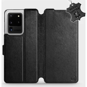 Pouzdro na mobilní telefon Kožené flip pouzdro Mobiwear - Samsung Galaxy S20 Ultra - Černé (Kožené knížkové pouzdro, obal, kryt na mobil Samsung Galaxy S20 Ultra, Černé, materiál Genuine Leather, ochrana 360°, stojánek, silikonová vanička, magnetické zavírání)