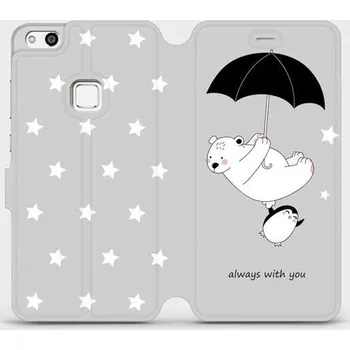 Pouzdro na mobilní telefon Flipové pouzdro Mobiwear - Huawei P10 Lite - MH08P Méďa a tučňák - always with you (Knížkové flip pouzdro, obal, kryt na mobil Huawei P10 Lite - MH08P Méďa a tučňák - always with you, materiál Umělá kůže + TPU - ochrana 360°, stojánek, silikonová vanička,