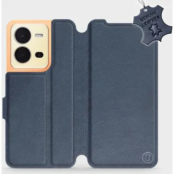 Pouzdro na mobilní telefon Kožené flip pouzdro Mobiwear - Vivo X80 Lite 5G - Modré (Kožené knížkové pouzdro, obal, kryt na mobil Vivo X80 Lite 5G, Modré, materiál Genuine Leather, ochrana 360°, stojánek, silikonová vanička, magnetické zavírání)