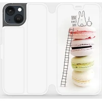 Pouzdro na mobilní telefon Flipové pouzdro Mobiwear - Apple iPhone 13 - M090P Makronky - have a nice day (Knížkové flip pouzdro, obal, kryt na mobil Apple iPhone 13 - M090P Makronky - have a nice day, materiál Umělá kůže + TPU - ochrana 360°, stojánek, silikonová vanička, magnetick