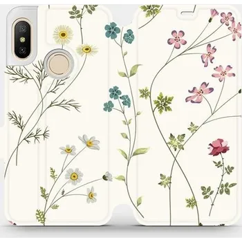 Pouzdro na mobilní telefon Flipové pouzdro Mobiwear - Xiaomi Mi A2 Lite - MD03S Tenké rostlinky s květy (Knížkové flip pouzdro, obal, kryt na mobil Xiaomi Mi A2 Lite - MD03S Tenké rostlinky s květy, materiál Umělá kůže + TPU - ochrana 360°, stojánek, silikonová vanička, magnetické)