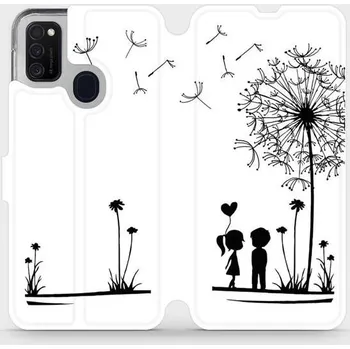 Pouzdro na mobilní telefon Flipové pouzdro Mobiwear - Samsung Galaxy M21 - MH16P Dvojice s pampeliškou (Knížkové flip pouzdro, obal, kryt na mobil Samsung Galaxy M21 - MH16P Dvojice s pampeliškou, materiál Umělá kůže + TPU - ochrana 360°, stojánek, silikonová vanička, magnetické)