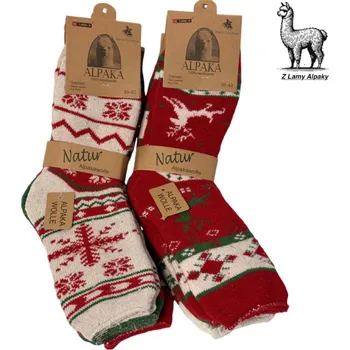 Dámské ponožky Dámské vlněné Vánoční ponožky Lama Alpaka sada 3 páry 35-38 2x bílá, 1x červená