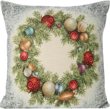 Dekorativní polštářek Dekorační polštář FP106, věnec s vánočními ozdobami, 45x45 cm