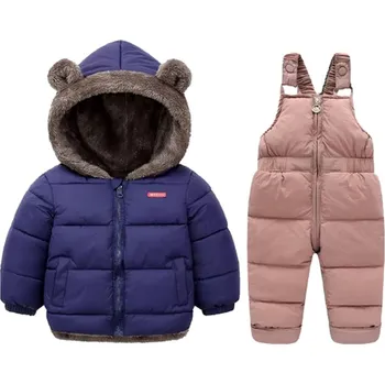 Dívčí bunda Dětské oteplovací kalhoty s laclem + zimní bunda (12 barevných variant) Barva: modrá bunda + růžové kalhoty, Velikost: 120/5 let