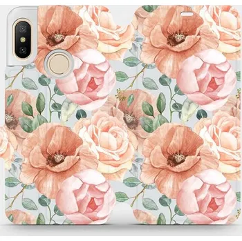 Pouzdro na mobilní telefon Flipové pouzdro Mobiwear - Xiaomi Mi A2 Lite - MP02S Pastelové květy (Knížkové flip pouzdro, obal, kryt na mobil Xiaomi Mi A2 Lite - MP02S Pastelové květy, materiál Umělá kůže + TPU - ochrana 360°, stojánek, silikonová vanička, magnetické zavírání)