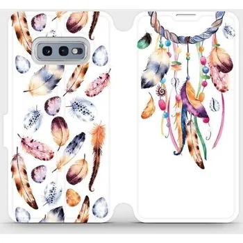 Pouzdro na mobilní telefon Flipové pouzdro Mobiwear - Samsung Galaxy S10e - M003S Lapač a barevná pírka (Knížkové flip pouzdro, obal, kryt na mobil Samsung Galaxy S10e - M003S Lapač a barevná pírka, materiál Umělá kůže + TPU - ochrana 360°, stojánek, silikonová vanička, magnetické)