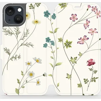 Pouzdro na mobilní telefon Flipové pouzdro Mobiwear - Apple iPhone 13 - MD03S Tenké rostlinky s květy (Knížkové flip pouzdro, obal, kryt na mobil Apple iPhone 13 - MD03S Tenké rostlinky s květy, materiál Umělá kůže + TPU - ochrana 360°, stojánek, silikonová vanička, magnetické)