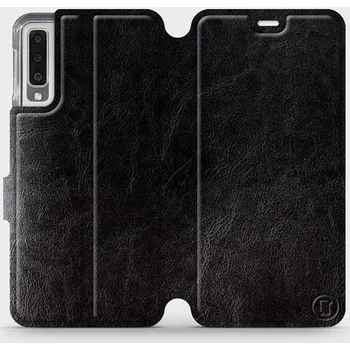 Pouzdro na mobilní telefon Flipové pouzdro Mobiwear - Samsung Galaxy A7 2018 - Černé a šedé (Knížkové flip pouzdro, obal, kryt na mobil Samsung Galaxy A7 2018 - Černé a šedé, materiál Umělá kůže + TPU - ochrana 360°, stojánek, silikonová vanička, magnetické zavírání)