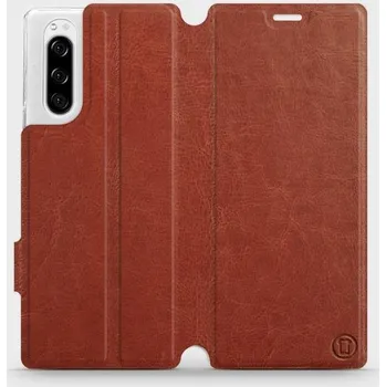 Pouzdro na mobilní telefon Flipové pouzdro Mobiwear - Sony Xperia 5 - Hnědé a šedé (Knížkové flip pouzdro, obal, kryt na mobil Sony Xperia 5 - Hnědé a šedé, materiál Umělá kůže + TPU - ochrana 360°, stojánek, silikonová vanička, magnetické zavírání)