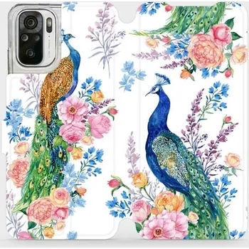 Pouzdro na mobilní telefon Flipové pouzdro Mobiwear - Xiaomi Redmi Note 10 - MX08S Pávi (Knížkové flip pouzdro, obal, kryt na mobil Xiaomi Redmi Note 10 - MX08S Pávi, materiál Umělá kůže + TPU - ochrana 360°, stojánek, silikonová vanička, magnetické zavírání)