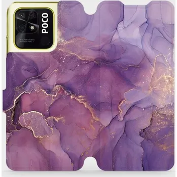 Pouzdro na mobilní telefon Flipové pouzdro Mobiwear - Xiaomi Poco C40 - VP20S Fialový mramor (Knížkové flip pouzdro, obal, kryt na mobil Xiaomi Poco C40 - VP20S Fialový mramor, materiál Umělá kůže + TPU - ochrana 360°, stojánek, silikonová vanička, magnetické zavírání)