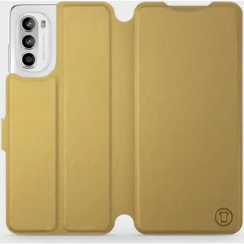 Pouzdro na mobilní telefon Flipové pouzdro Mobiwear - Motorola Moto G52 - Zlatavé a šedé (Knížkové flip pouzdro, obal, kryt na mobil Motorola Moto G52 - Zlatavé a šedé, materiál Umělá kůže + TPU - ochrana 360°, stojánek, silikonová vanička, magnetické zavírání)