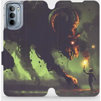 Pouzdro na mobilní telefon Flipové pouzdro Mobiwear - Motorola Moto G31 - VA08P Příšera a kluk s pochodní (Knížkové flip pouzdro, obal, kryt na mobil Motorola Moto G31 - VA08P Příšera a kluk s pochodní, materiál Umělá kůže + TPU - ochrana 360°, stojánek, silikonová vanička,)