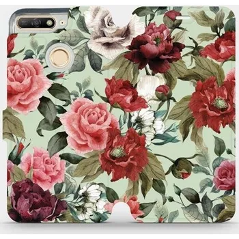Pouzdro na mobilní telefon Flipové pouzdro Mobiwear - Honor 7A - MD06P Růže a květy na světle zeleném pozadí (Knížkové flip pouzdro, obal, kryt na mobil Honor 7A - MD06P Růže a květy na světle zeleném pozadí, materiál Umělá kůže + TPU - ochrana 360°, stojánek, silikonová vanička,)