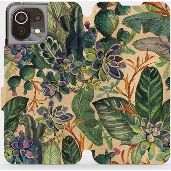 Pouzdro na mobilní telefon Flipové pouzdro Mobiwear - Xiaomi 11 Lite 5G NE - VP05S Sukulenty (Knížkové flip pouzdro, obal, kryt na mobil Xiaomi 11 Lite 5G NE - VP05S Sukulenty, materiál Umělá kůže + TPU - ochrana 360°, stojánek, silikonová vanička, magnetické zavírání)