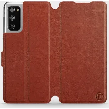 Pouzdro na mobilní telefon Flipové pouzdro Mobiwear - Samsung Galaxy S20 FE - Hnědé a šedé (Knížkové flip pouzdro, obal, kryt na mobil Samsung Galaxy S20 FE - Hnědé a šedé, materiál Umělá kůže + TPU - ochrana 360°, stojánek, silikonová vanička, magnetické zavírání)