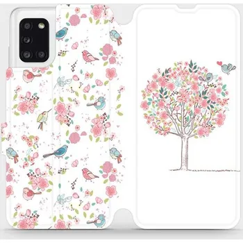 Pouzdro na mobilní telefon Flipové pouzdro Mobiwear - Samsung Galaxy A31 - M120S Strom a ptáčci (Knížkové flip pouzdro, obal, kryt na mobil Samsung Galaxy A31 - M120S Strom a ptáčci, materiál Umělá kůže + TPU - ochrana 360°, stojánek, silikonová vanička, magnetické zavírání)