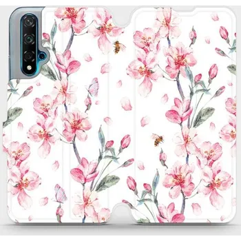 Pouzdro na mobilní telefon Flipové pouzdro Mobiwear - Huawei Nova 5T - M124S Růžové květy (Knížkové flip pouzdro, obal, kryt na mobil Huawei Nova 5T - M124S Růžové květy, materiál Umělá kůže + TPU - ochrana 360°, stojánek, silikonová vanička, magnetické zavírání)
