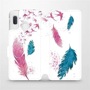 Pouzdro na mobilní telefon Flipové pouzdro Mobiwear - Samsung Galaxy A20e - MR08S Pírka (Knížkové flip pouzdro, obal, kryt na mobil Samsung Galaxy A20e - MR08S Pírka, materiál Umělá kůže + TPU - ochrana 360°, stojánek, silikonová vanička, magnetické zavírání)