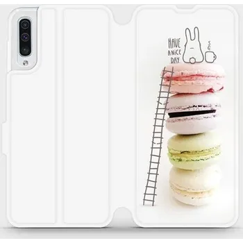 Pouzdro na mobilní telefon Flipové pouzdro Mobiwear - Samsung Galaxy A50 - M090P Makronky - have a nice day (Knížkové flip pouzdro, obal, kryt na mobil Samsung Galaxy A50 - M090P Makronky - have a nice day, materiál Umělá kůže + TPU - ochrana 360°, stojánek, silikonová vanička,)