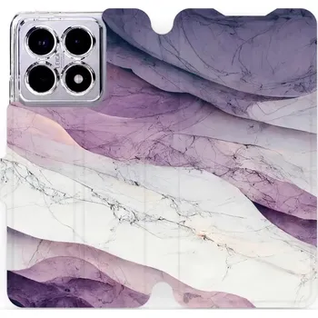 Pouzdro na mobilní telefon Flipové pouzdro Mobiwear - Xiaomi 14T - VP31S Bílý a fialový mramor (Knížkové flip pouzdro, obal, kryt na mobil Xiaomi 14T - VP31S Bílý a fialový mramor, materiál Umělá kůže + TPU - ochrana 360°, stojánek, silikonová vanička, magnetické zavírání)