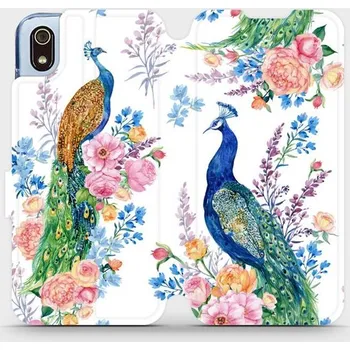 Pouzdro na mobilní telefon Flipové pouzdro Mobiwear - Xiaomi Redmi 7A - MX08S Pávi (Knížkové flip pouzdro, obal, kryt na mobil Xiaomi Redmi 7A - MX08S Pávi, materiál Umělá kůže + TPU - ochrana 360°, stojánek, silikonová vanička, magnetické zavírání)