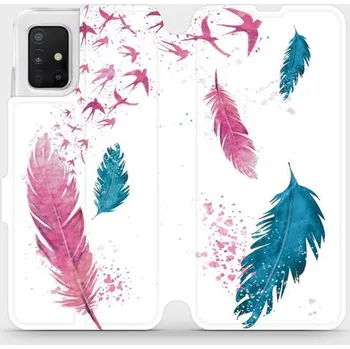 Pouzdro na mobilní telefon Flipové pouzdro Mobiwear - Samsung Galaxy A51 - MR08S Pírka (Knížkové flip pouzdro, obal, kryt na mobil Samsung Galaxy A51 - MR08S Pírka, materiál Umělá kůže + TPU - ochrana 360°, stojánek, silikonová vanička, magnetické zavírání)