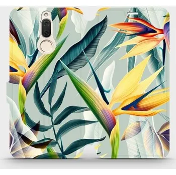 Pouzdro na mobilní telefon Flipové pouzdro Mobiwear - Huawei Mate 10 Lite - MC02S Žluté velké květy a zelené listy (Knížkové flip pouzdro, obal, kryt na mobil Huawei Mate 10 Lite - MC02S Žluté velké květy a zelené listy, materiál Umělá kůže + TPU - ochrana 360°, stojánek, silikonov