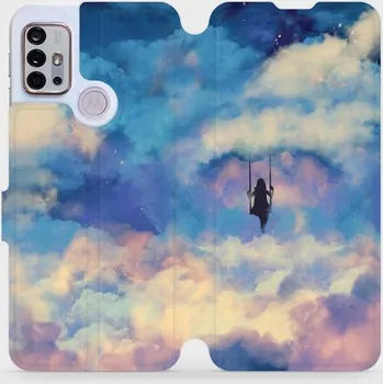 Pouzdro na mobilní telefon Flipové pouzdro Mobiwear - Motorola Moto G10 - MR09S Dívka na houpačce v oblacích (Knížkové flip pouzdro, obal, kryt na mobil Motorola Moto G10 - MR09S Dívka na houpačce v oblacích, materiál Umělá kůže + TPU - ochrana 360°, stojánek, silikonová vanička,)