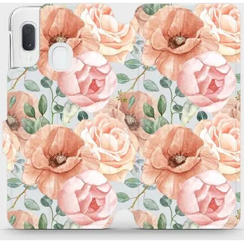 Pouzdro na mobilní telefon Flipové pouzdro Mobiwear - Samsung Galaxy A20e - MP02S Pastelové květy (Knížkové flip pouzdro, obal, kryt na mobil Samsung Galaxy A20e - MP02S Pastelové květy, materiál Umělá kůže + TPU - ochrana 360°, stojánek, silikonová vanička, magnetické zavírání)