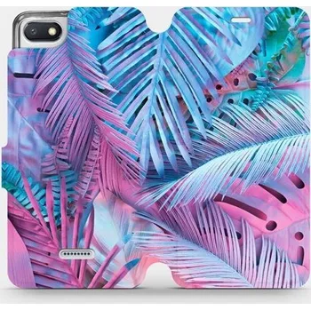 Pouzdro na mobilní telefon Flipové pouzdro Mobiwear - Xiaomi Redmi 6A - MG10S Fialové a modré listy (Knížkové flip pouzdro, obal, kryt na mobil Xiaomi Redmi 6A - MG10S Fialové a modré listy, materiál Umělá kůže + TPU - ochrana 360°, stojánek, silikonová vanička, magnetické zavírání