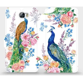 Pouzdro na mobilní telefon Flipové pouzdro Mobiwear - Huawei Y6 II Compact - MX08S Pávi (Knížkové flip pouzdro, obal, kryt na mobil Huawei Y6 II Compact - MX08S Pávi, materiál Umělá kůže + TPU - ochrana 360°, stojánek, silikonová vanička, magnetické zavírání)