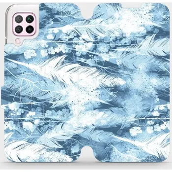 Pouzdro na mobilní telefon Flipové pouzdro Mobiwear - Huawei P40 Lite - M058S Světle modrá horizontální pírka (Knížkové flip pouzdro, obal, kryt na mobil Huawei P40 Lite - M058S Světle modrá horizontální pírka, materiál Umělá kůže + TPU - ochrana 360°, stojánek, silikonová vanička,