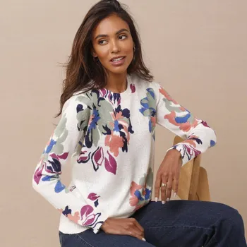 Dámský svetr Blancheporte Pulovr s potiskem květin režná/zelená 42/44