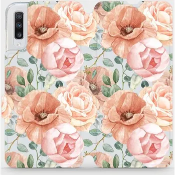 Pouzdro na mobilní telefon Flipové pouzdro Mobiwear - Samsung Galaxy A70 - MP02S Pastelové květy (Knížkové flip pouzdro, obal, kryt na mobil Samsung Galaxy A70 - MP02S Pastelové květy, materiál Umělá kůže + TPU - ochrana 360°, stojánek, silikonová vanička, magnetické zavírání)