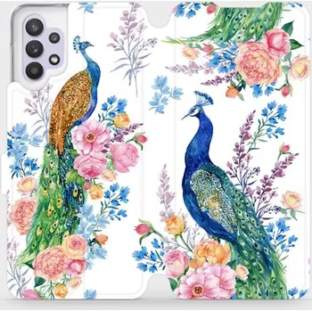 Pouzdro na mobilní telefon Flipové pouzdro Mobiwear - Samsung Galaxy A32 5G - MX08S Pávi (Knížkové flip pouzdro, obal, kryt na mobil Samsung Galaxy A32 5G - MX08S Pávi, materiál Umělá kůže + TPU - ochrana 360°, stojánek, silikonová vanička, magnetické zavírání)