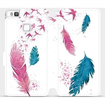 Pouzdro na mobilní telefon Flipové pouzdro Mobiwear - Huawei P9 Lite - MR08S Pírka (Knížkové flip pouzdro, obal, kryt na mobil Huawei P9 Lite - MR08S Pírka, materiál Umělá kůže + TPU - ochrana 360°, stojánek, silikonová vanička, magnetické zavírání)