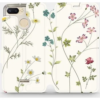 Pouzdro na mobilní telefon Flipové pouzdro Mobiwear - Xiaomi Redmi 6 - MD03S Tenké rostlinky s květy (Knížkové flip pouzdro, obal, kryt na mobil Xiaomi Redmi 6 - MD03S Tenké rostlinky s květy, materiál Umělá kůže + TPU - ochrana 360°, stojánek, silikonová vanička, magnetické zavírá