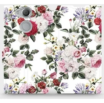 Pouzdro na mobilní telefon Flipové pouzdro Mobiwear - Sony Xperia XA2 - MD01S Růže na bílé (Knížkové flip pouzdro, obal, kryt na mobil Sony Xperia XA2 - MD01S Růže na bílé, materiál Umělá kůže + TPU - ochrana 360°, stojánek, silikonová vanička, magnetické zavírání)