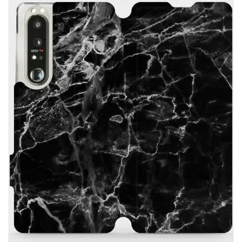 Pouzdro na mobilní telefon Flipové pouzdro Mobiwear - Sony Xperia 1 III - V056P Černý mramor (Knížkové flip pouzdro, obal, kryt na mobil Sony Xperia 1 III - V056P Černý mramor, materiál Umělá kůže + TPU - ochrana 360°, stojánek, silikonová vanička, magnetické zavírání)