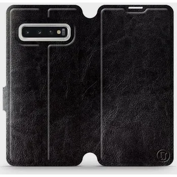 Pouzdro na mobilní telefon Flipové pouzdro Mobiwear - Samsung Galaxy S10 - Černé a šedé (Knížkové flip pouzdro, obal, kryt na mobil Samsung Galaxy S10 - Černé a šedé, materiál Umělá kůže + TPU - ochrana 360°, stojánek, silikonová vanička, magnetické zavírání)