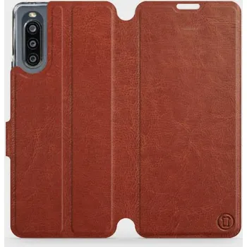 Pouzdro na mobilní telefon Flipové pouzdro Mobiwear - Sony Xperia 10 IV - Hnědé a šedé (Knížkové flip pouzdro, obal, kryt na mobil Sony Xperia 10 IV - Hnědé a šedé, materiál Umělá kůže + TPU - ochrana 360°, stojánek, silikonová vanička, magnetické zavírání)