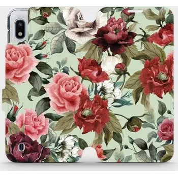 Pouzdro na mobilní telefon Flipové pouzdro Mobiwear - Samsung Galaxy A10 - MD06P Růže a květy na světle zeleném pozadí (Knížkové flip pouzdro, obal, kryt na mobil Samsung Galaxy A10 - MD06P Růže a květy na světle zeleném pozadí, materiál Umělá kůže + TPU - ochrana 360°, stojánek,)