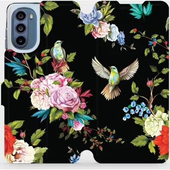 Pouzdro na mobilní telefon Flipové pouzdro Mobiwear - Motorola Moto G62 5G - VD09S Ptáčci a květy (Knížkové flip pouzdro, obal, kryt na mobil Motorola Moto G62 5G - VD09S Ptáčci a květy, materiál Umělá kůže + TPU - ochrana 360°, stojánek, silikonová vanička, magnetické zavírání)