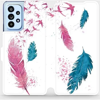 Pouzdro na mobilní telefon Flipové pouzdro Mobiwear - Samsung Galaxy A53 5G - MR08S Pírka (Knížkové flip pouzdro, obal, kryt na mobil Samsung Galaxy A53 5G - MR08S Pírka, materiál Umělá kůže + TPU - ochrana 360°, stojánek, silikonová vanička, magnetické zavírání)