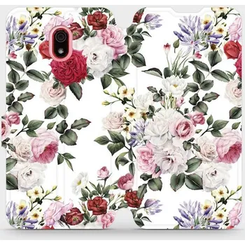 Pouzdro na mobilní telefon Flipové pouzdro Mobiwear - Xiaomi Redmi 8A - MD01S Růže na bílé (Knížkové flip pouzdro, obal, kryt na mobil Xiaomi Redmi 8A - MD01S Růže na bílé, materiál Umělá kůže + TPU - ochrana 360°, stojánek, silikonová vanička, magnetické zavírání)