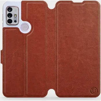 Pouzdro na mobilní telefon Flipové pouzdro Mobiwear - Motorola Moto G10 - Hnědé a šedé (Knížkové flip pouzdro, obal, kryt na mobil Motorola Moto G10 - Hnědé a šedé, materiál Umělá kůže + TPU - ochrana 360°, stojánek, silikonová vanička, magnetické zavírání)